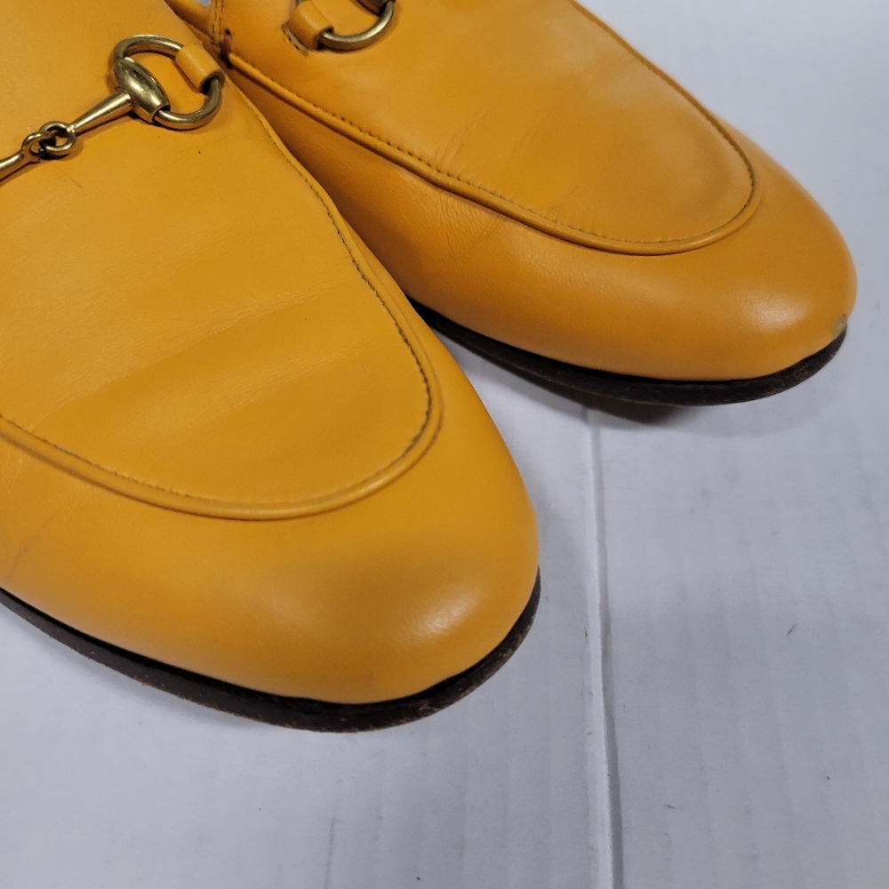 Gucci Brixton Yellow Orange Leather Horsebit Loafer Shoes 36.5 6.5 - Picture 3 of 10